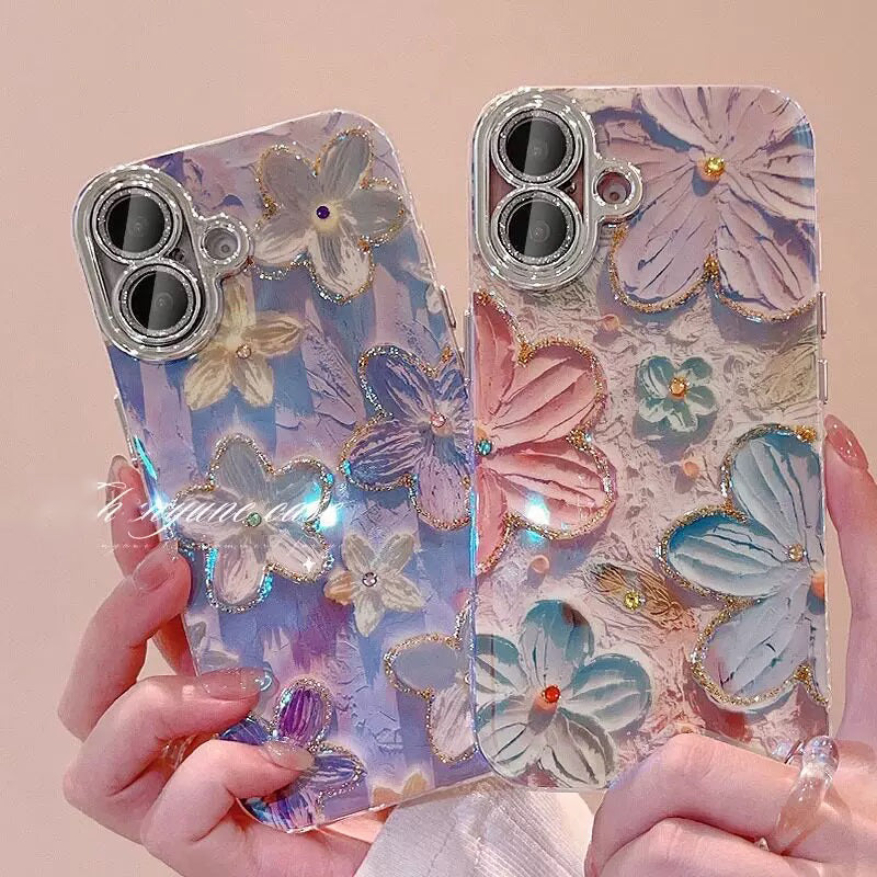 Blush Butterfly Garden Rhinestone iPhone 17 16 15 14 13 12 11 Plus Pro Max Case