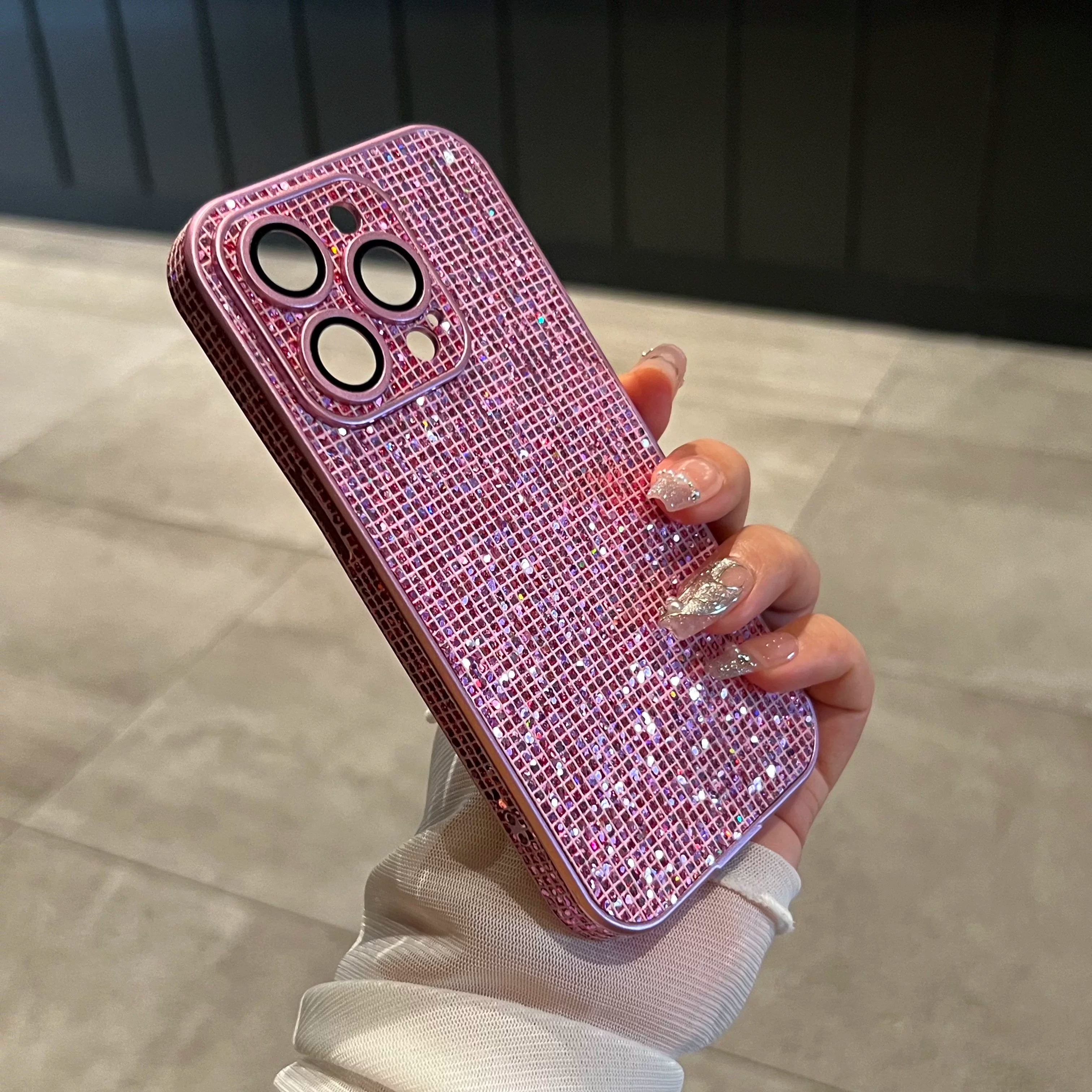 Pink Champagne Rhinestone iPhone Case – All-Over Bling Cover