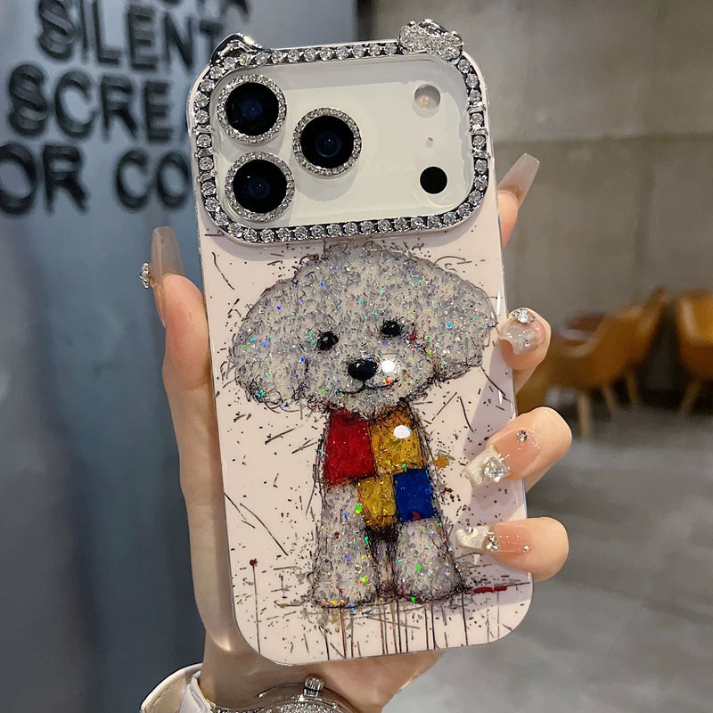 Sparkling Puppy Rhinestone iPhone Case – Cute Glitter Camera Bling Cover