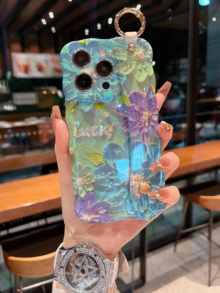 Lucky Bloom Floral iPhone Case with Wrist Strap & Gold-Tone Ring