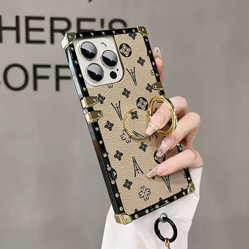 Luxe Vintage Trunk iPhone Case with Gold-Tone Ring Grip