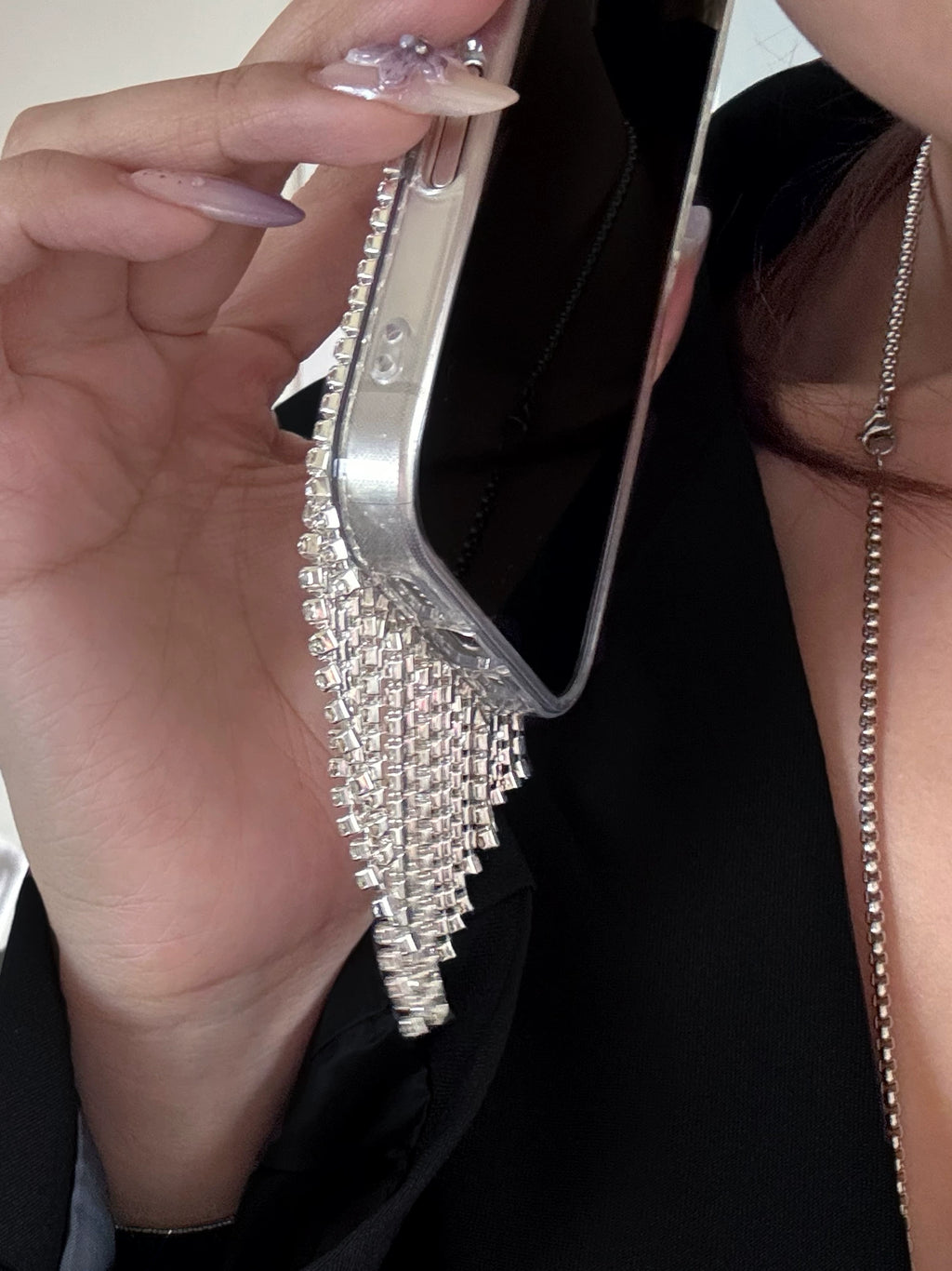 Silver Rhinestone Fringe iPhone Case – Crystal Tassel Bling Cover