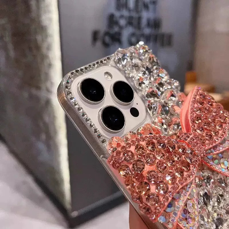 Pink Coquette Bow Crystal iPhone Case – Rhinestone Bling Cover
