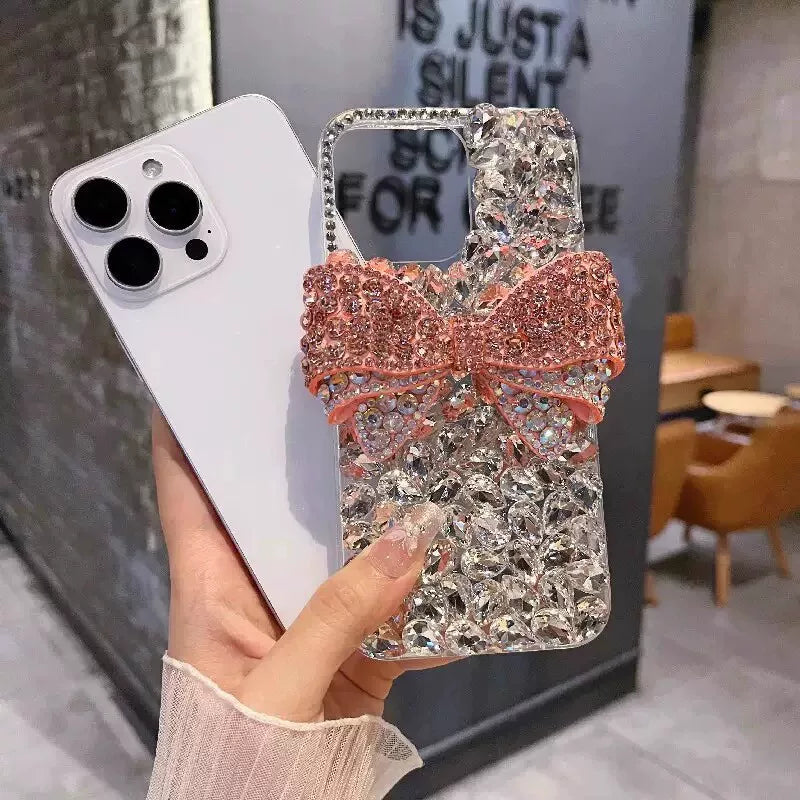Pink Coquette Bow Crystal iPhone Case – Rhinestone Bling Cover