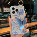 Lucky Blue Butterfly Garden iPhone Case with Wrist Strap & Gold-Tone Ring