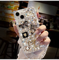 Luxury Crystal Bow iPhone Case with Beaded Wrist Strap