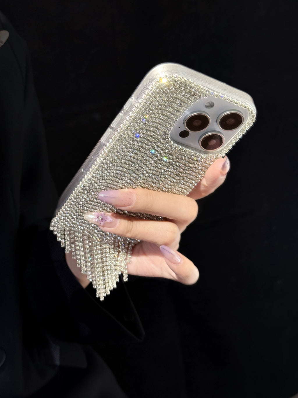 Silver Rhinestone Fringe iPhone Case – Crystal Tassel Bling Cover