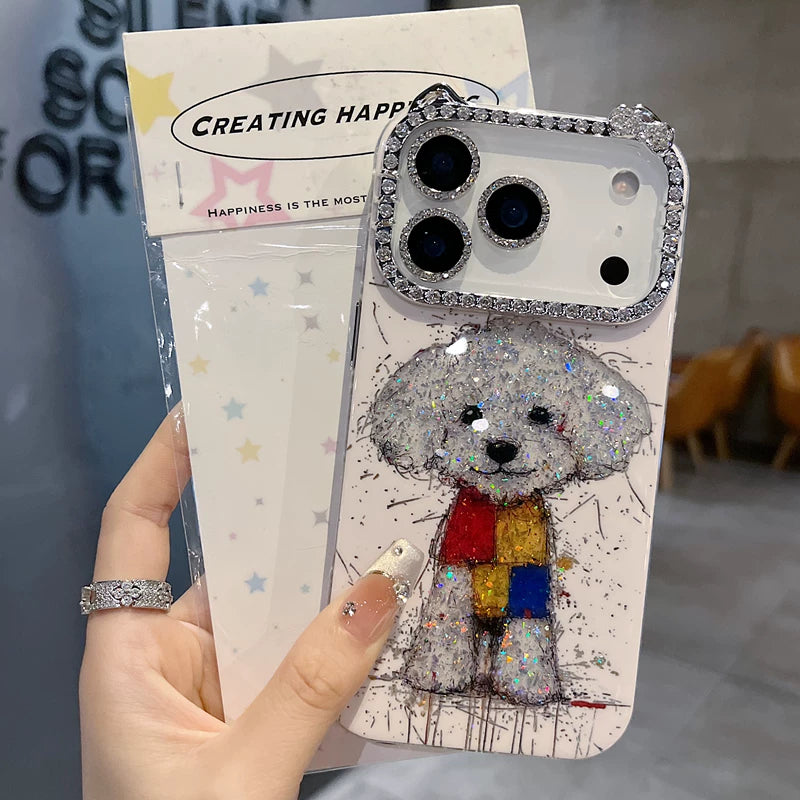 Sparkling Puppy Rhinestone iPhone Case – Cute Glitter Camera Bling Cover