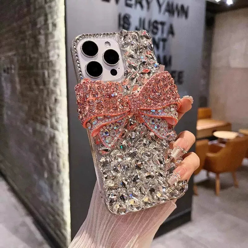 Pink Coquette Bow Crystal iPhone Case – Rhinestone Bling Cover