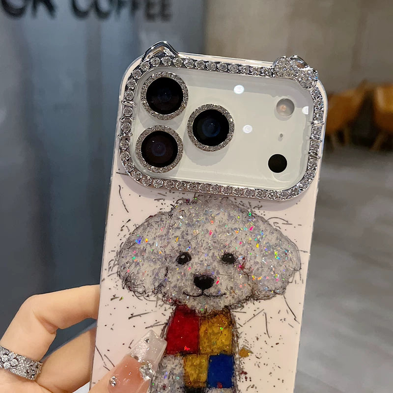 Sparkling Puppy Rhinestone iPhone Case – Cute Glitter Camera Bling Cover