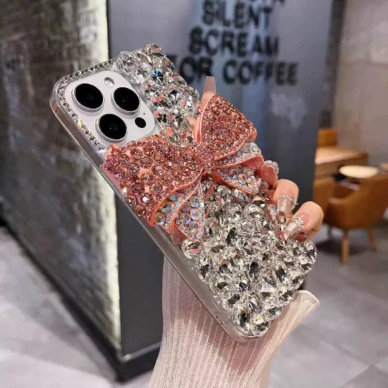 Pink Coquette Bow Crystal iPhone Case – Rhinestone Bling Cover