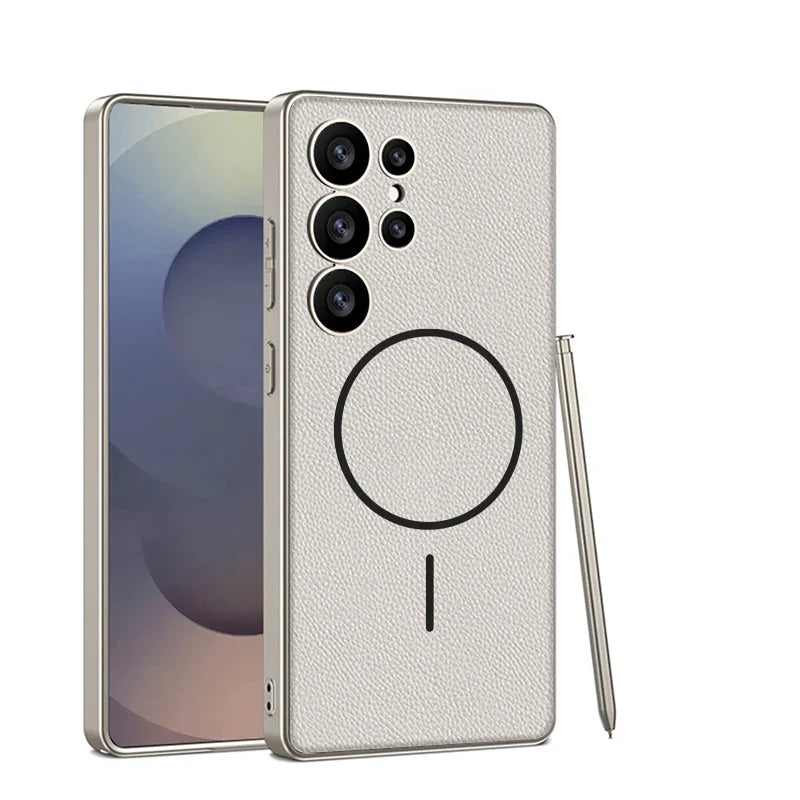 Samsung Galaxy S25 Ultra Magnetic Leather Phone Case with Lens Protection