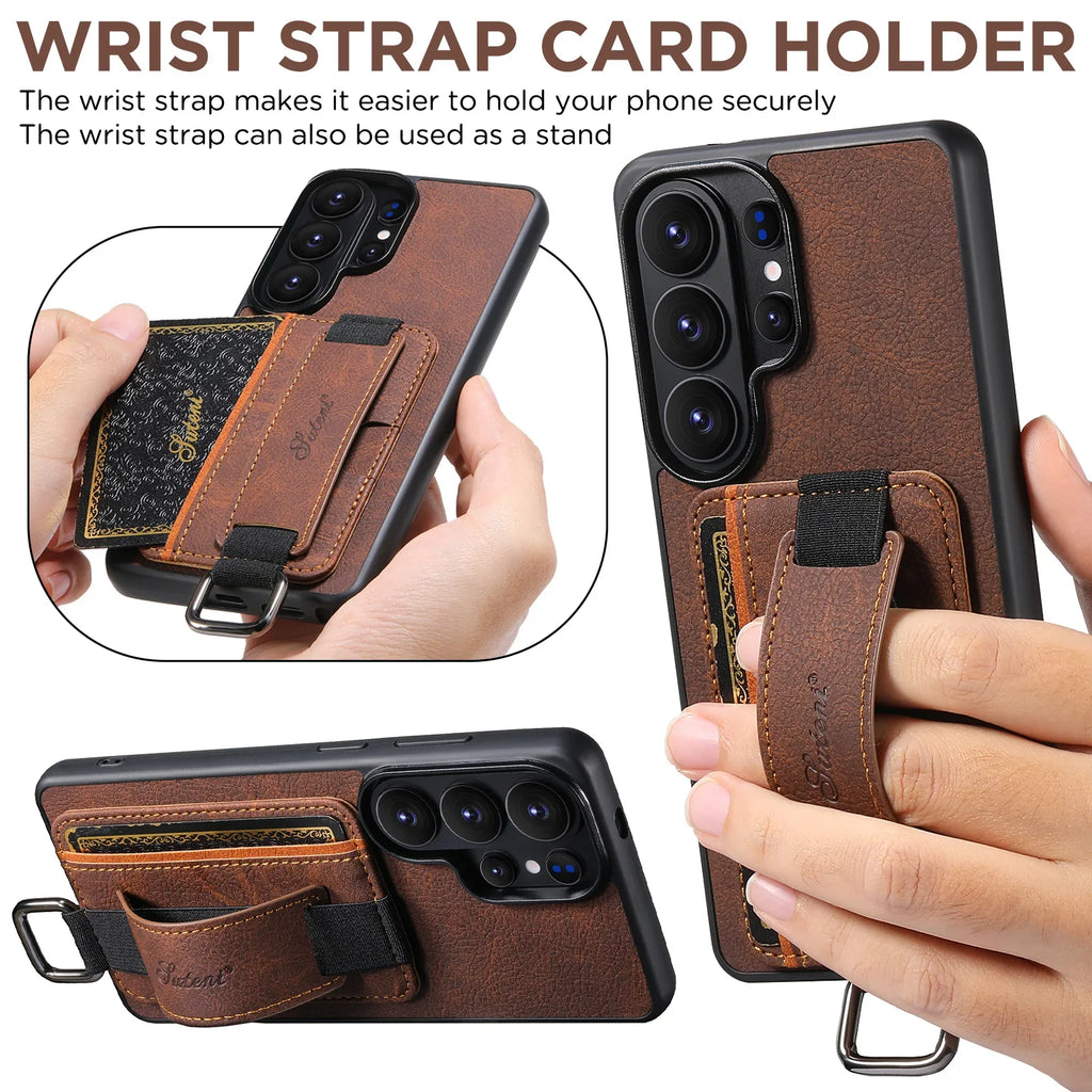 Samsung Galaxy S26 Ultra Lychee Grain Leather Case with Card Slots and Ring