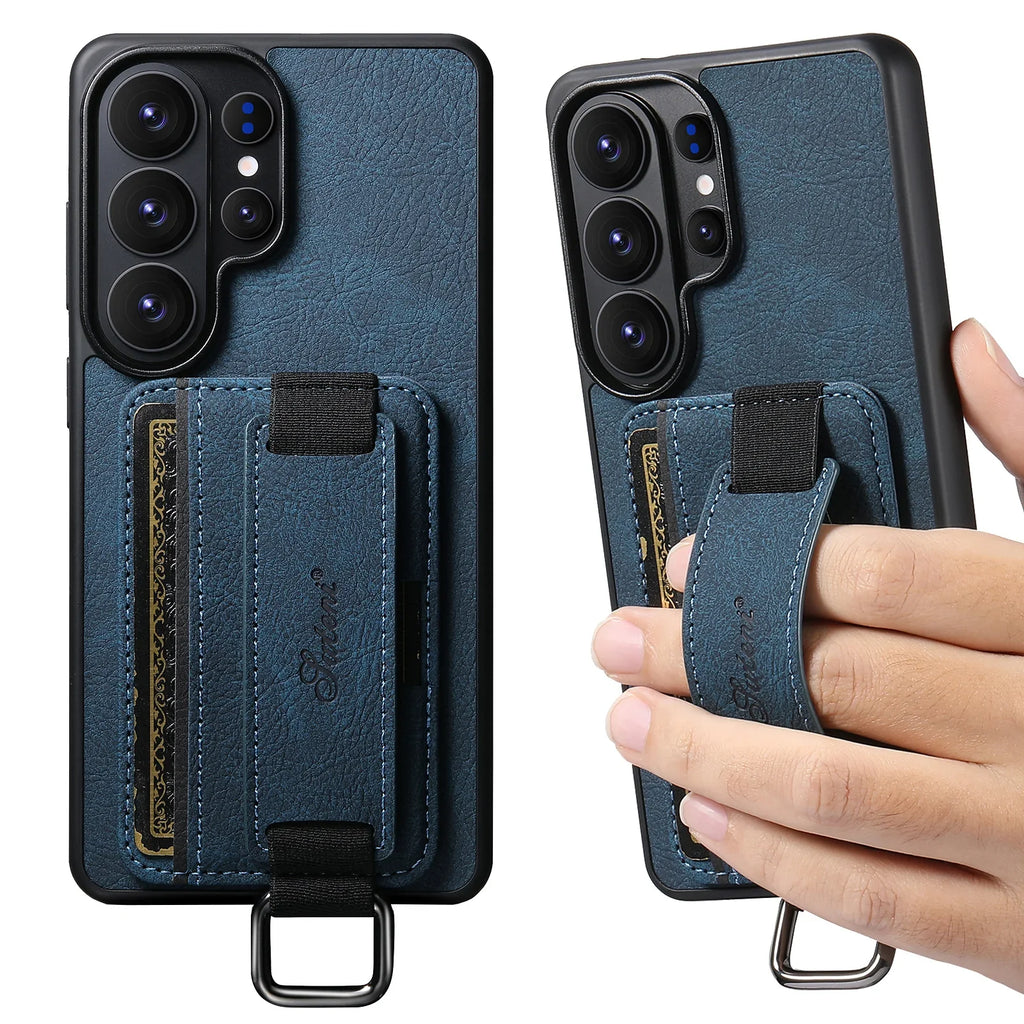 Samsung Galaxy S26 Ultra Lychee Grain Leather Case with Card Slots and Ring