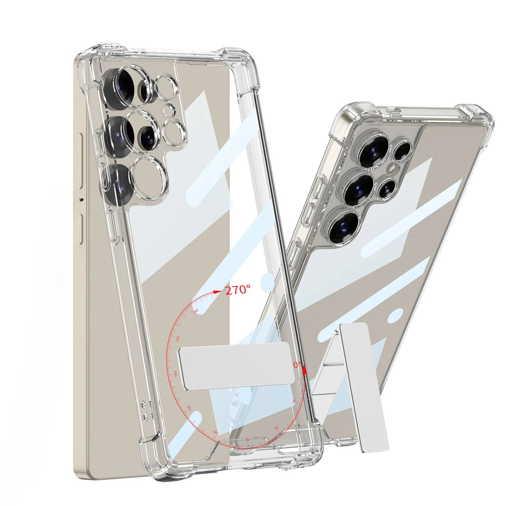 Samsung Galaxy S25 Ultra Transparent Shockproof Case with Rotating Bracket