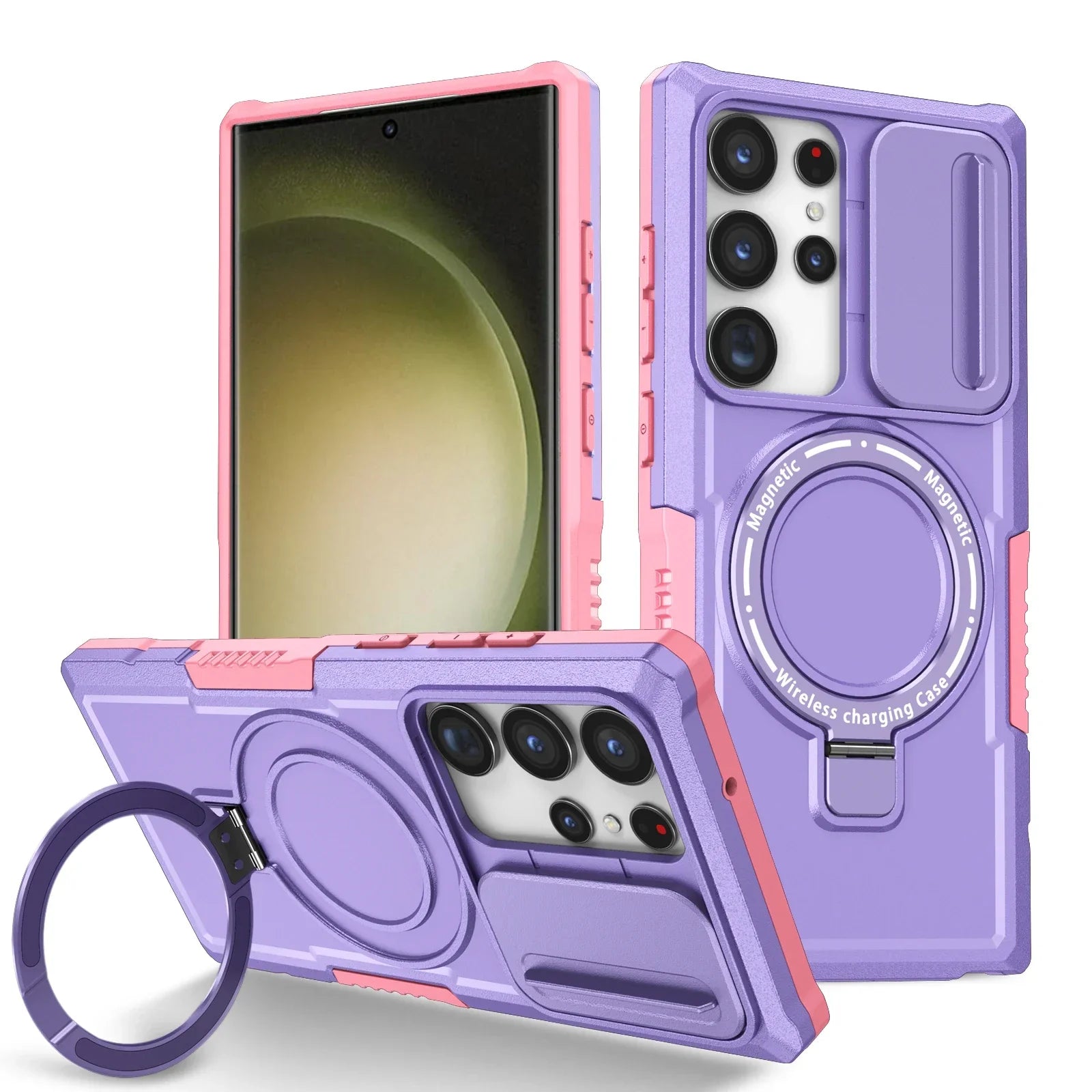 Samsung Galaxy S25 Series Magnetic Hybrid Armor Case with Ring Holder