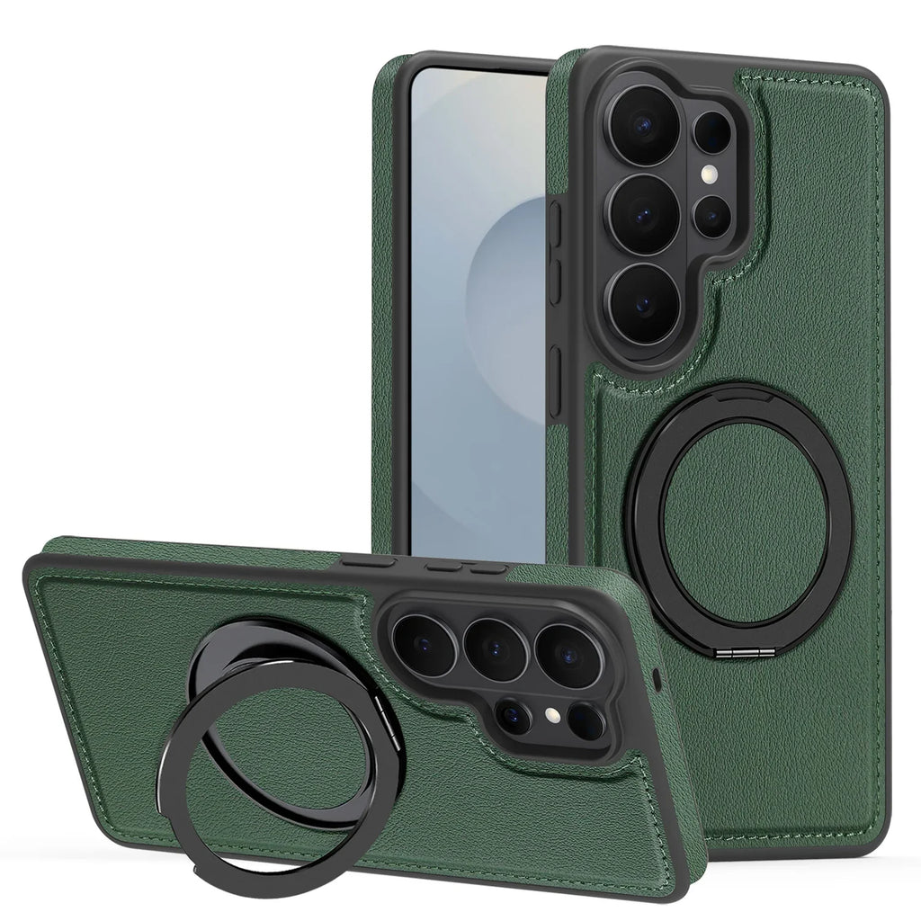 Samsung Galaxy S26 Series Leather Case with Rotating Ring Bracket
