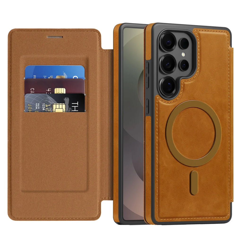 Samsung Galaxy S24 Series PU Leather Flip Magnetic Case with Card Holder