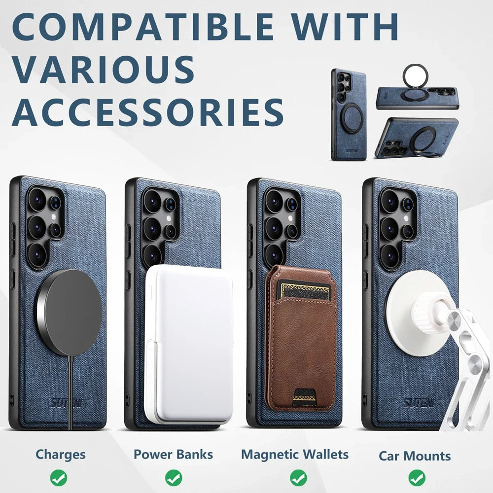 Samsung Galaxy S25 Ultra Denim Magnetic Case with 360° Ring Bracket & Kickstand